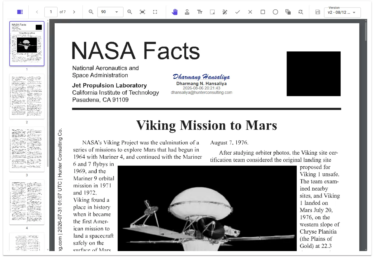 DocuPro document viewer with annotation tools and version history